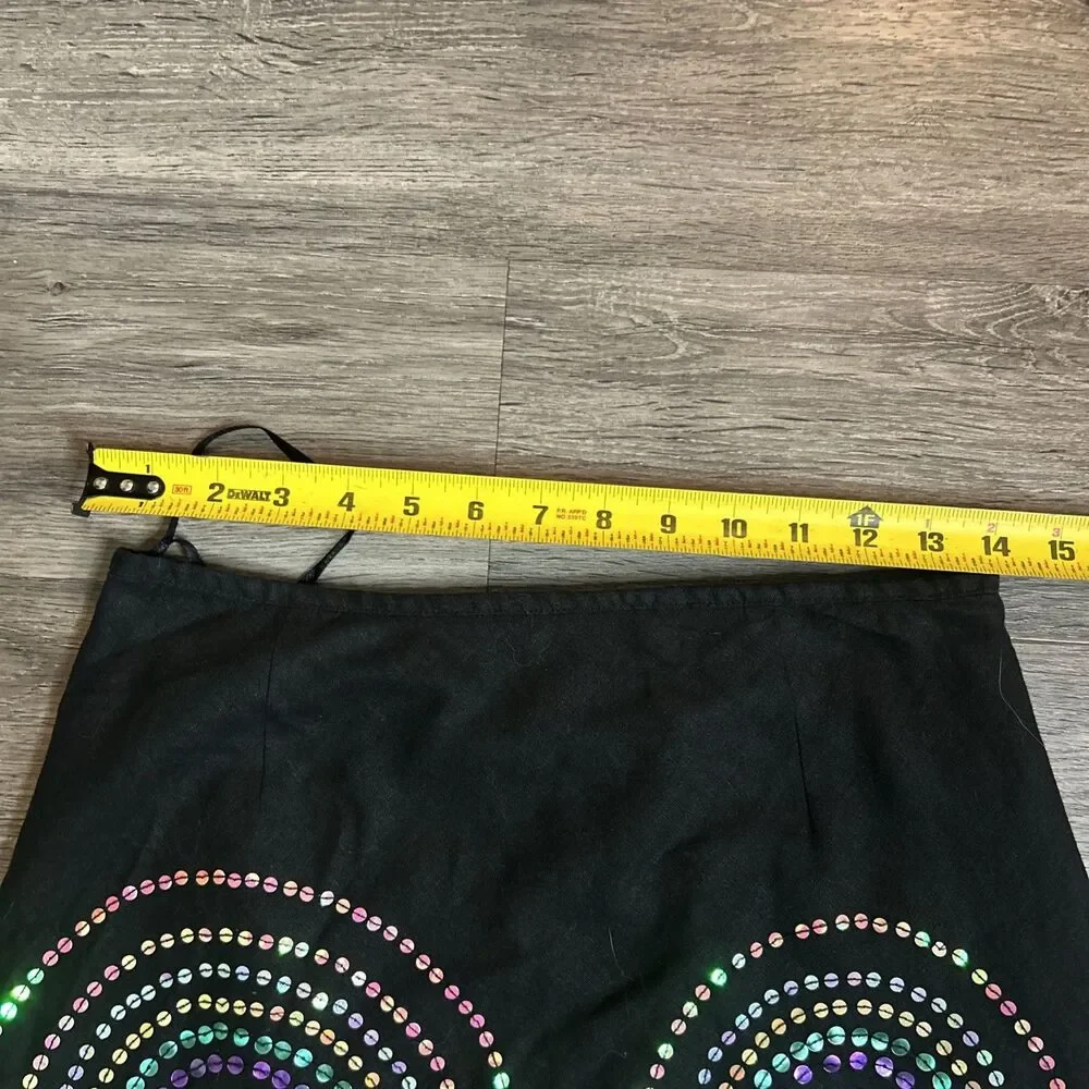 Vtg Y2K Sequin Midi Black Skirt Size 8 Grunge Fairy Whimsy Rainbow seqins